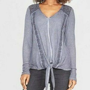 Knox Rose Tie Front Lace Detail Soft Knit Top